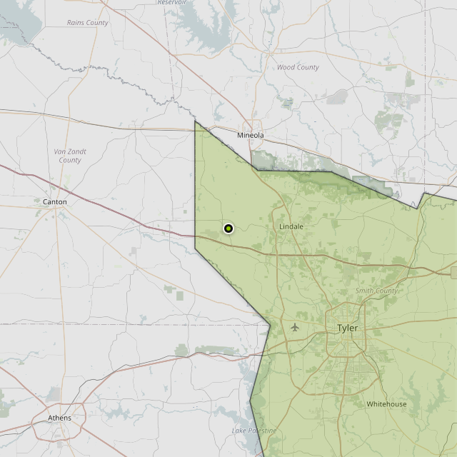 Map showing Smith County around Hideaway, TX