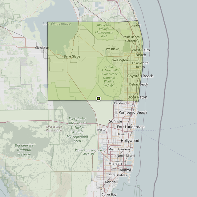 Map showing Palm Beach County around Coral Springs, FL