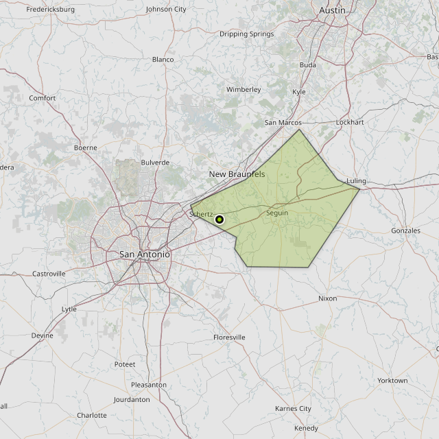 Map showing Guadalupe County around Cibolo, TX