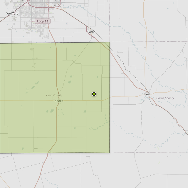 Map showing Lynn County around Tahoka, TX