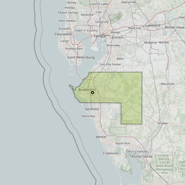 Map showing Manatee County around Bradenton, FL