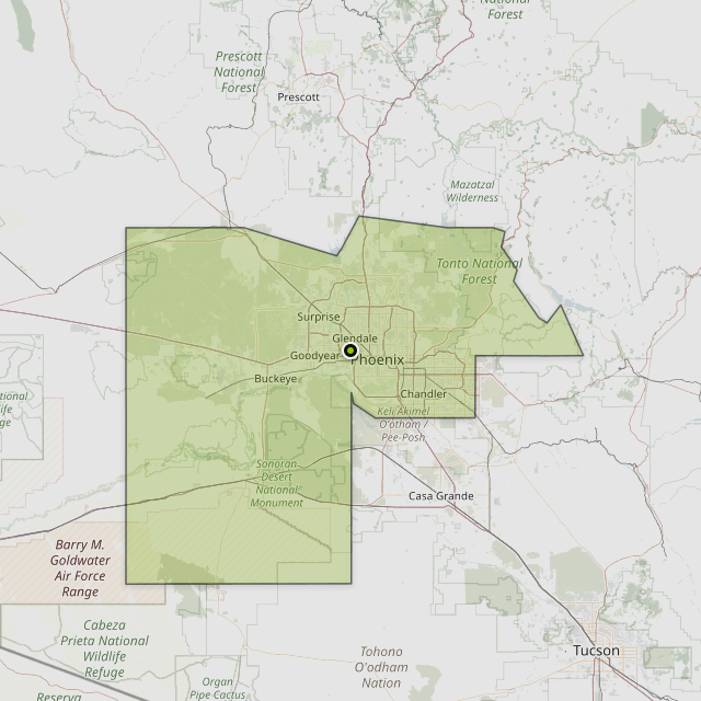 Map showing Maricopa County around Phoenix, AZ