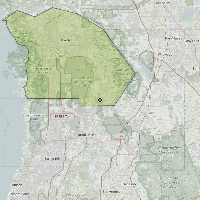 Map showing Citrus County around Floral City, FL