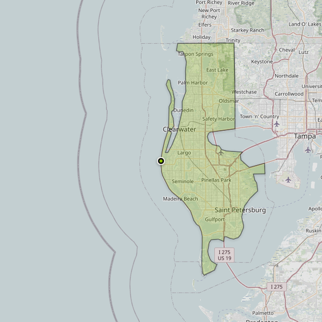 Map showing Pinellas County around Indian Rocks Beach, FL