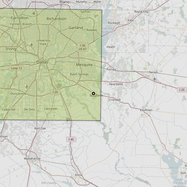 Map showing Dallas County around Seagoville, TX