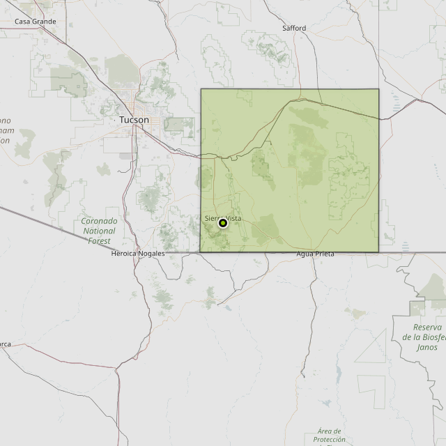 Map showing Cochise County around Sierra Vista, AZ
