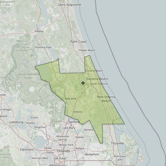 Map showing Volusia County around Holly Hill, FL