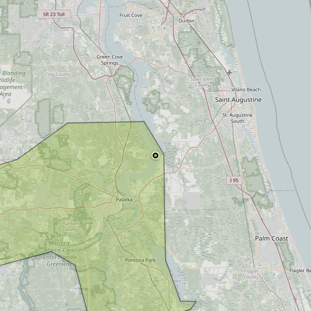 Map showing Putnam County around East Palatka, FL