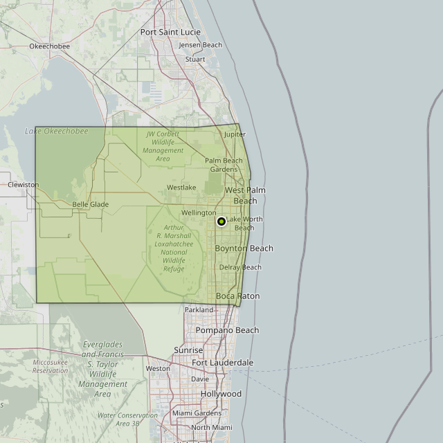 Map showing Palm Beach County around Greenacres, FL
