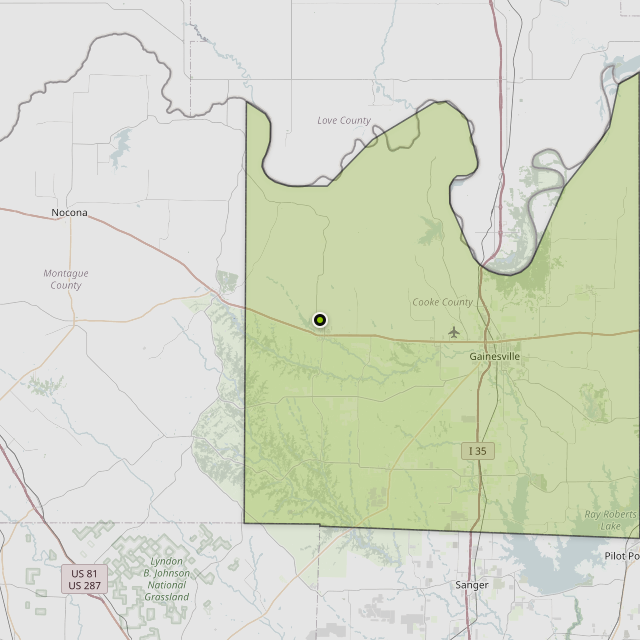 Map showing Cooke County around Muenster, TX