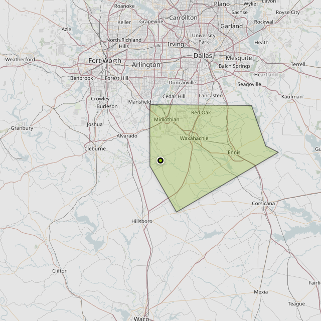 Map showing Ellis County around Plum Grove, TX