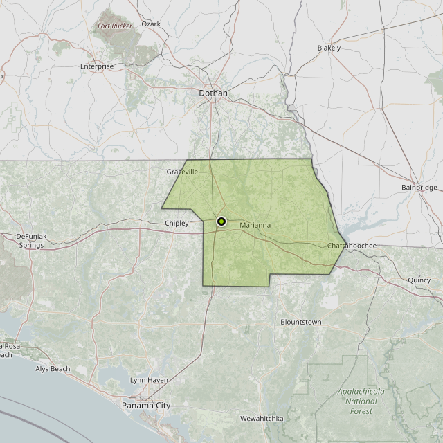 Map showing Jackson County around Marianna, FL