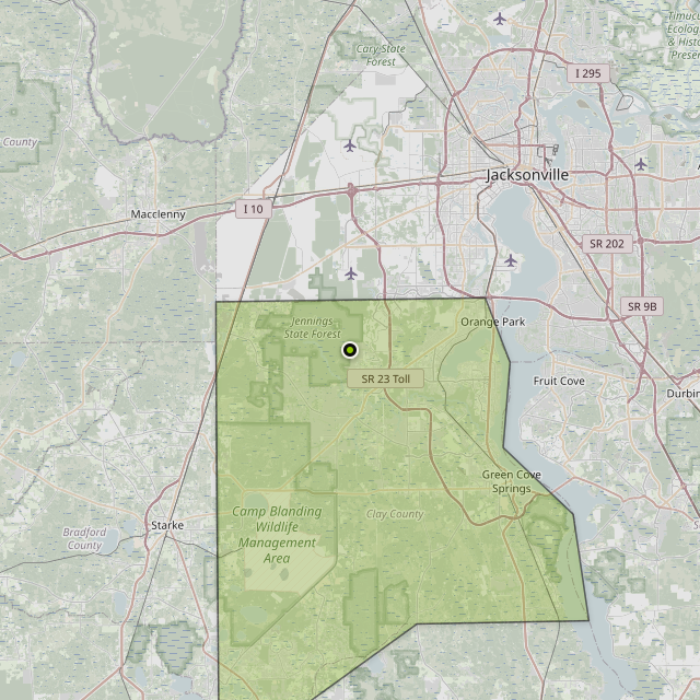 Map showing Clay County around Middleburg, FL