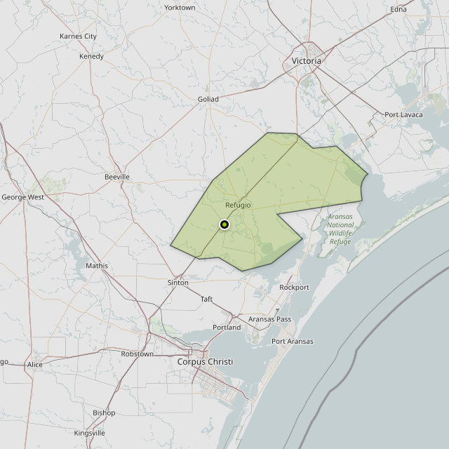 Map showing Refugio County around Woodsboro, TX