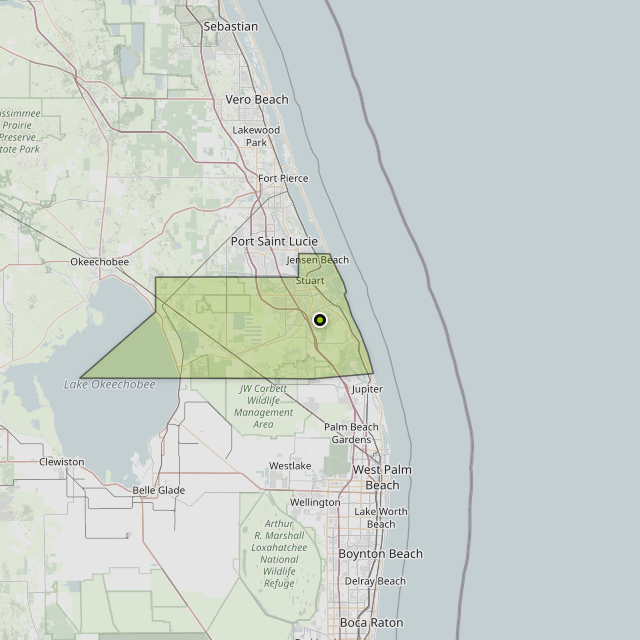 Map showing Martin County around Port Salerno, FL