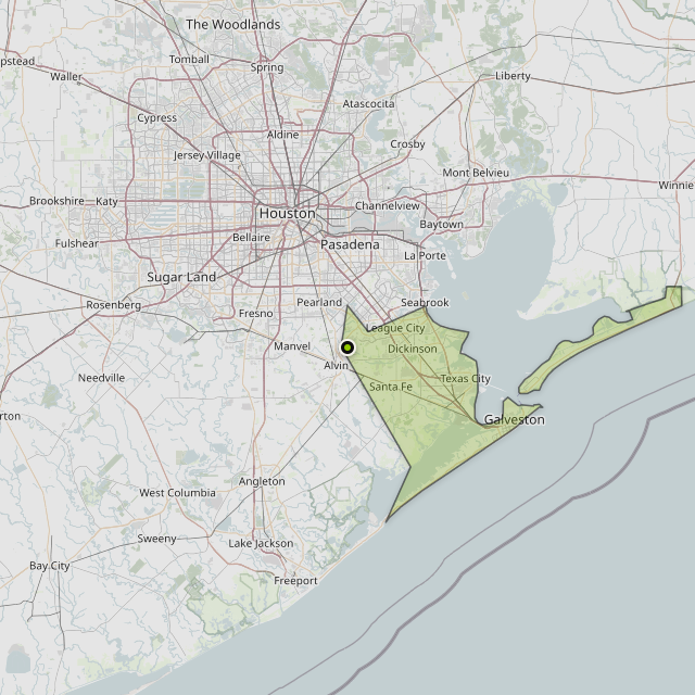 Map showing Galveston County around Friendswood, TX