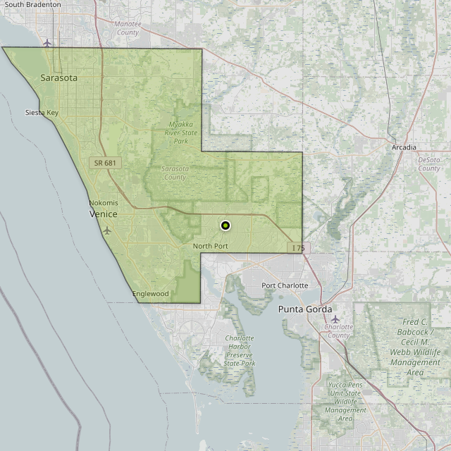 Map showing Sarasota County around North Port, FL