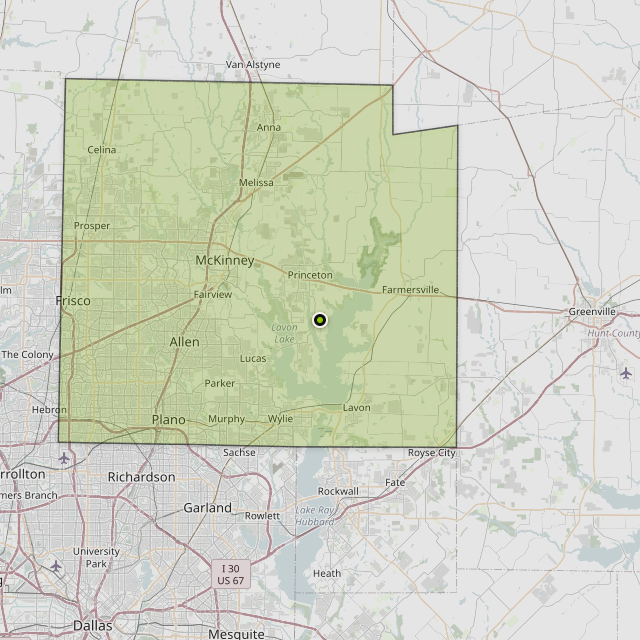 Map showing Collin County around Princeton, TX