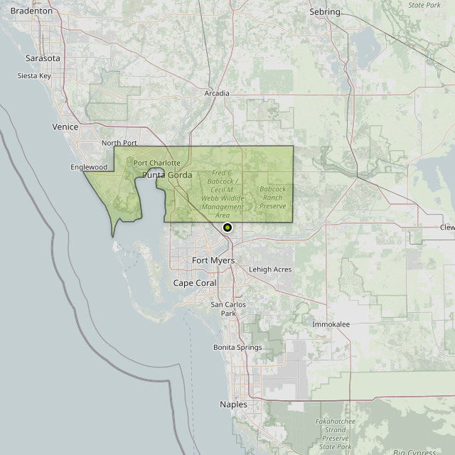 Map showing Charlotte County around North Fort Myers, FL