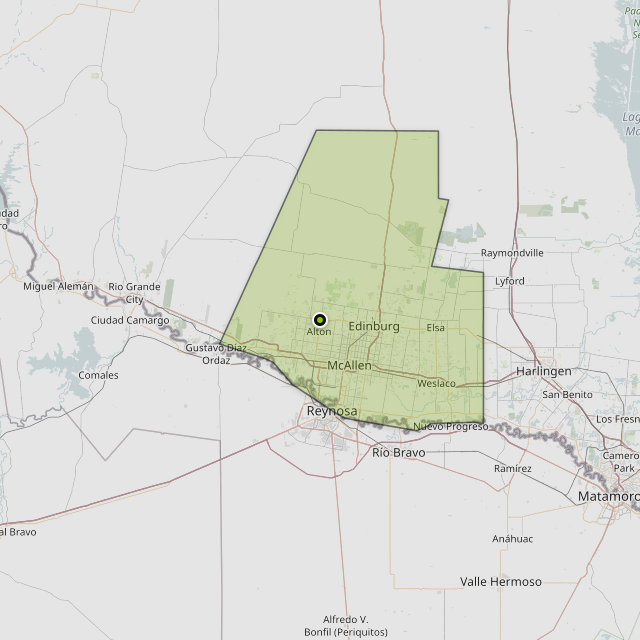 Map showing Hidalgo County around Mission, TX
