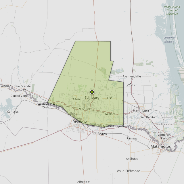 Map showing Hidalgo County around Edinburg, TX