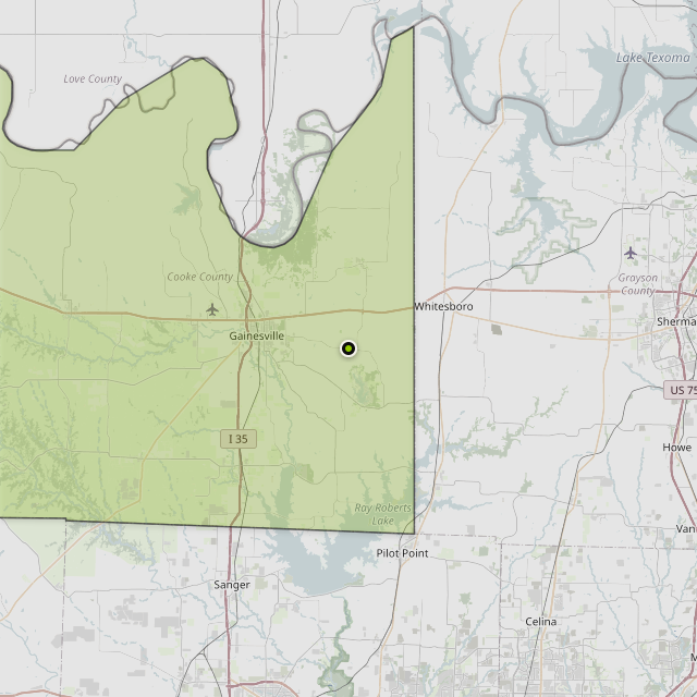 Map showing Cooke County around Gainesville, TX