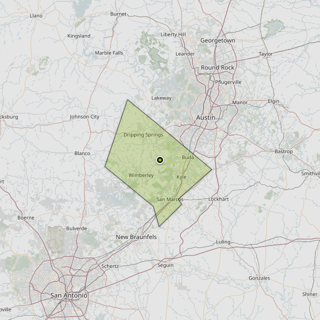Map showing Hays County around Driftwood, TX