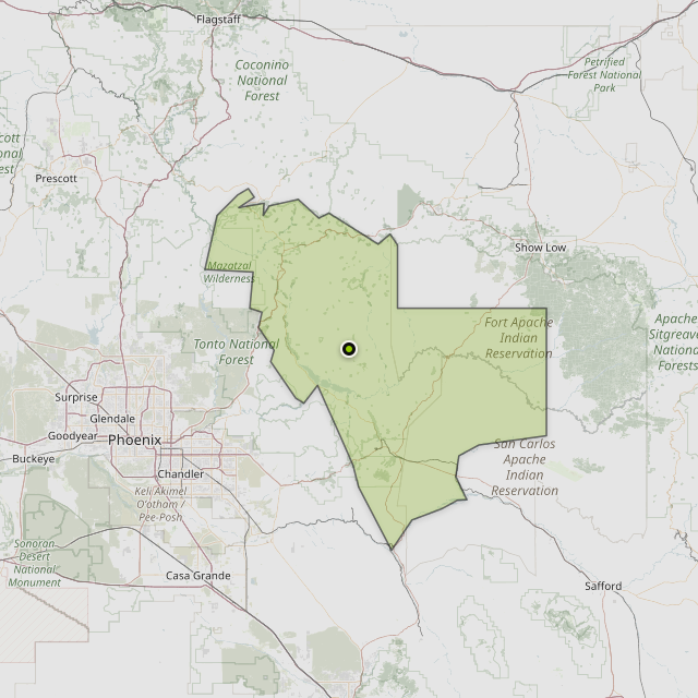 Map showing Gila County around Tonto Basin, AZ