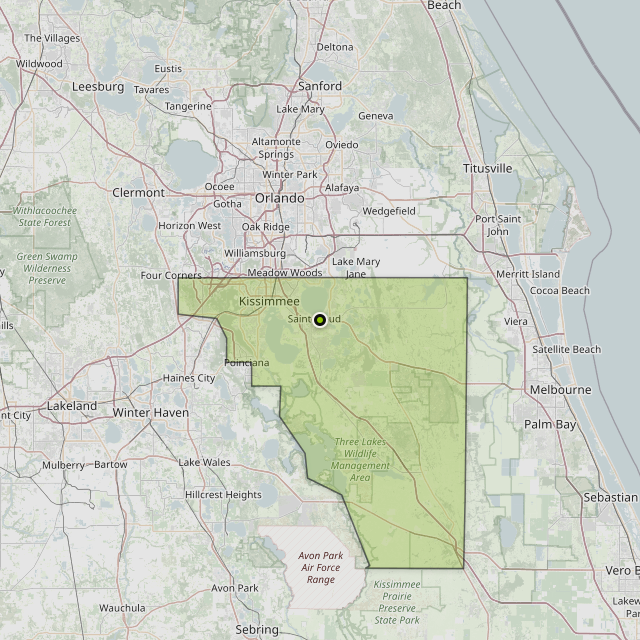 Map showing Osceola County around St Cloud, FL