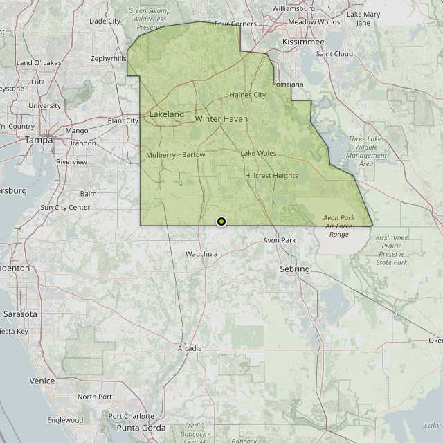 Map showing Polk County around Bowling Green, FL