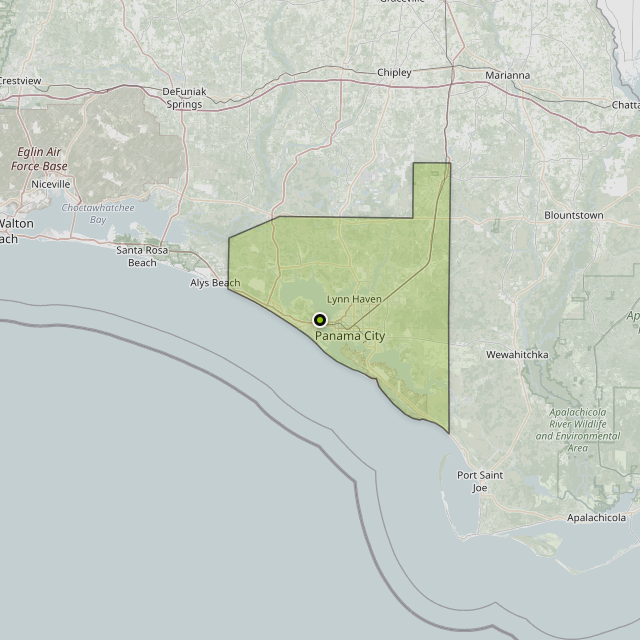 Map showing Bay County around Upper Grand Lagoon, FL