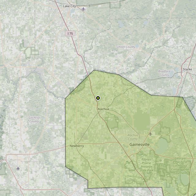 Map showing Alachua County around Alachua, FL