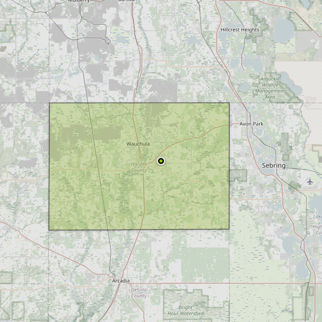 Map showing Hardee County around Zolfo Springs, FL