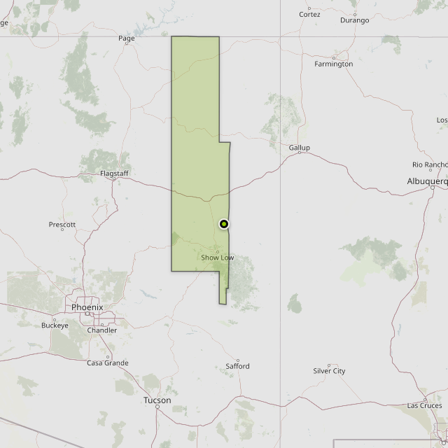 Map showing Navajo County around Snowflake, AZ
