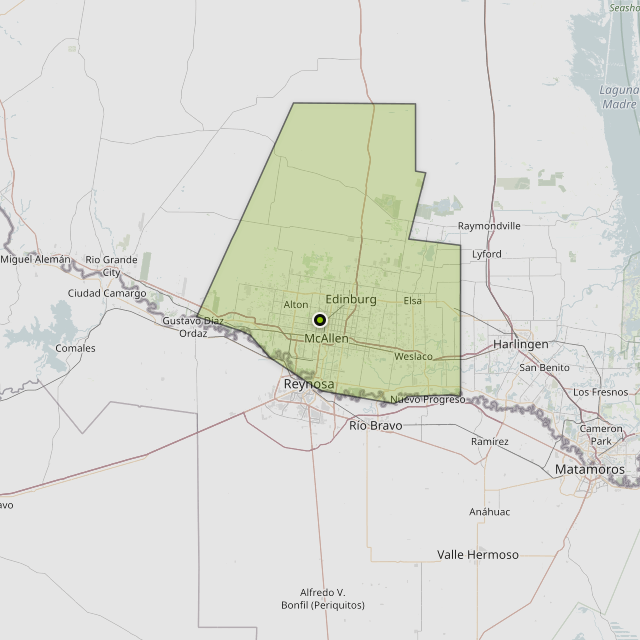 Map showing Hidalgo County around McAllen, TX