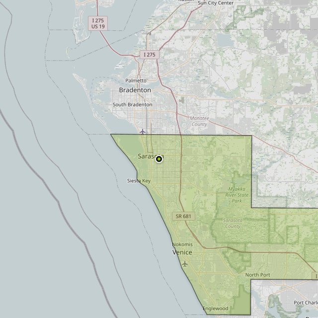 Map showing Sarasota County around Sarasota, FL