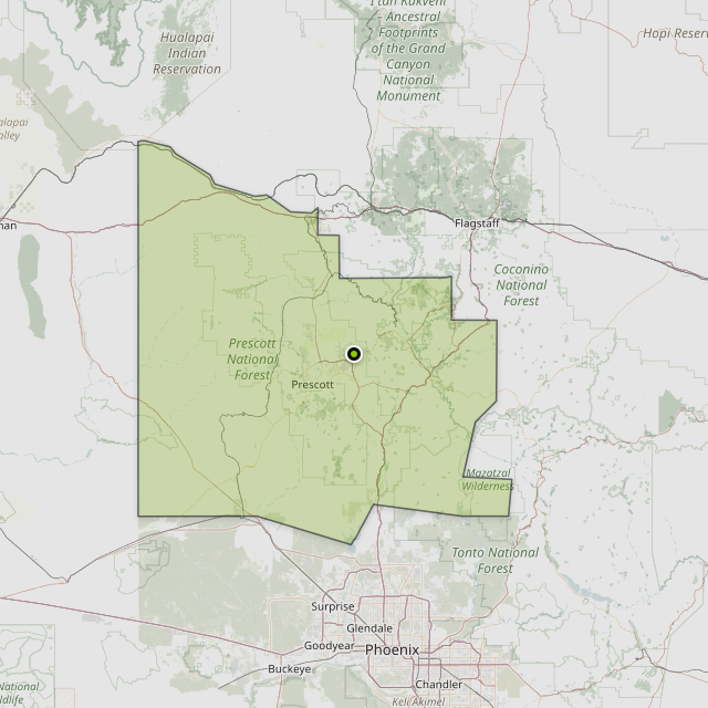 Map showing Yavapai County around Prescott Valley, AZ