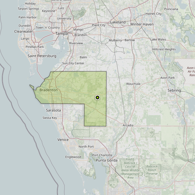 Map showing Manatee County around Myakka City, FL