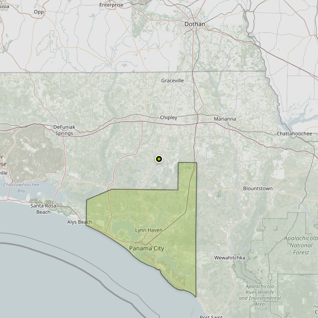 Map showing Bay County around Chipley, FL