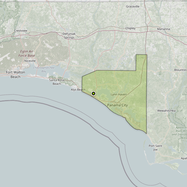 Map showing Bay County around Laguna Beach, FL