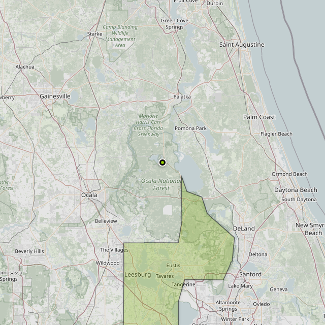 Map showing Lake County around Salt Springs, FL