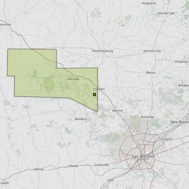 Map showing Kerr County around Comfort, TX
