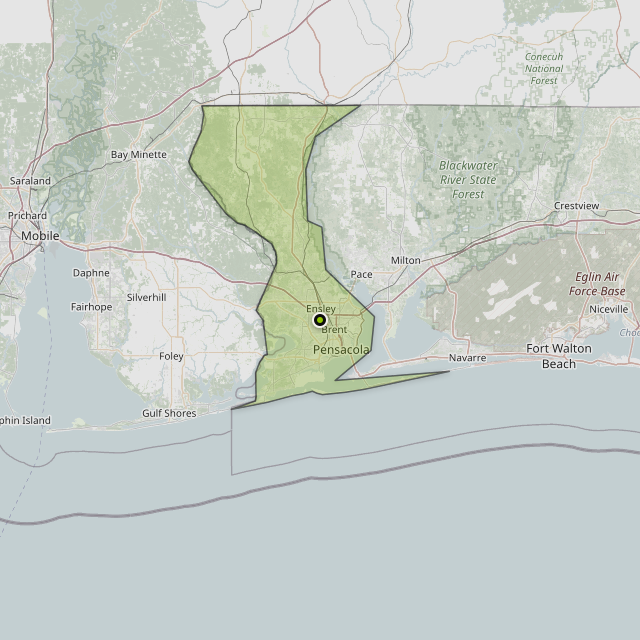 Map showing Escambia County around Ensley, FL