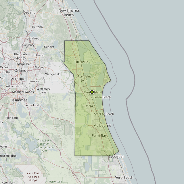 Map showing Brevard County around Merritt Island, FL