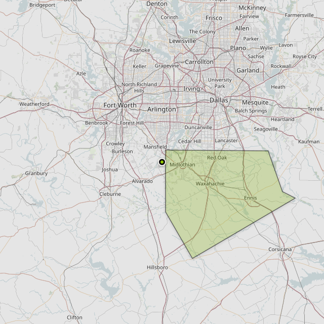 Map showing Ellis County around Venus, TX