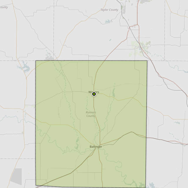 Map showing Runnels County around Winters, TX