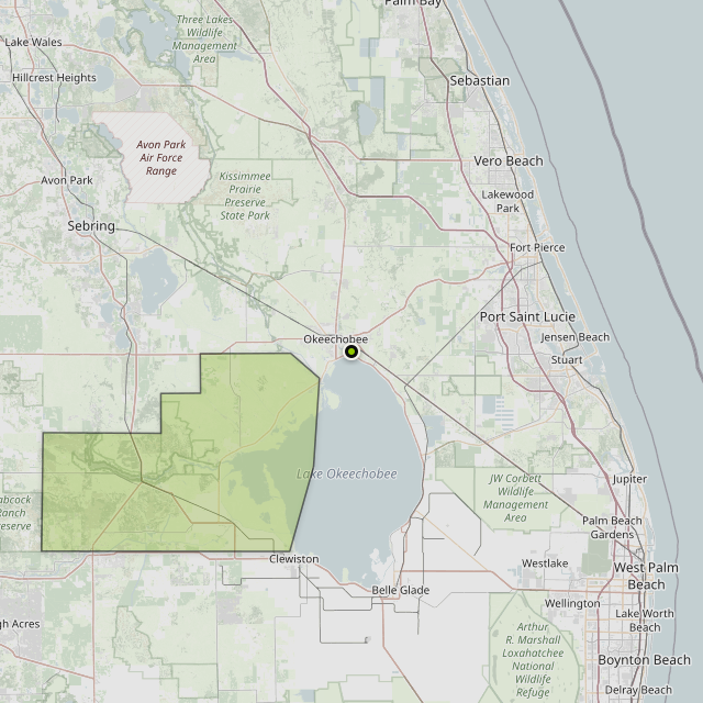 Map showing Glades County around Okeechobee, FL
