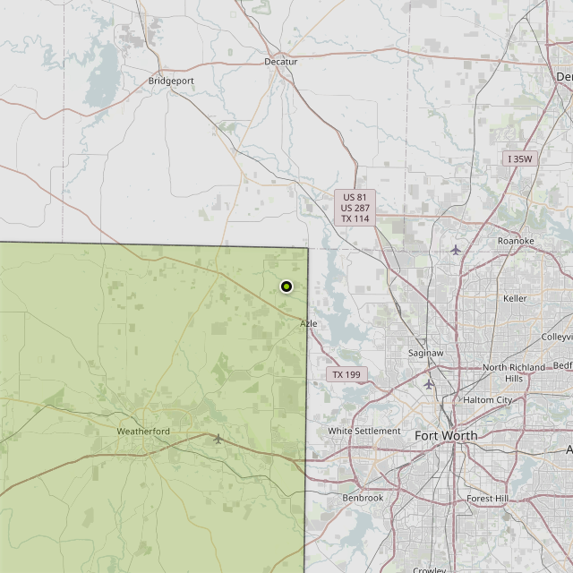Map showing Parker County around Azle, TX