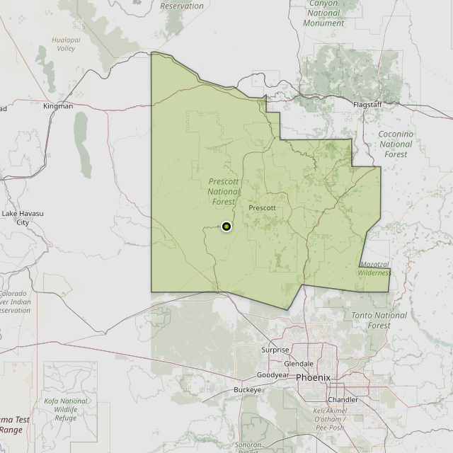 Map showing Yavapai County around Kirkland, AZ