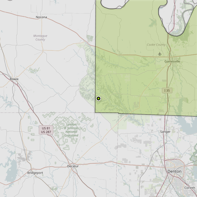 Map showing Cooke County around Forestburg, TX